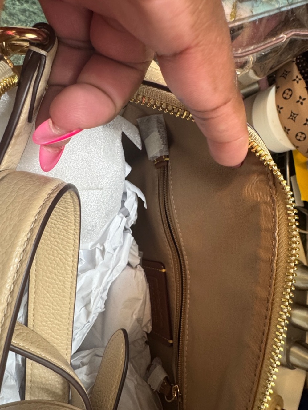 Rowan Large Satchel In Signature Pebbled Leather- Color Oat - Picture 9 of 11